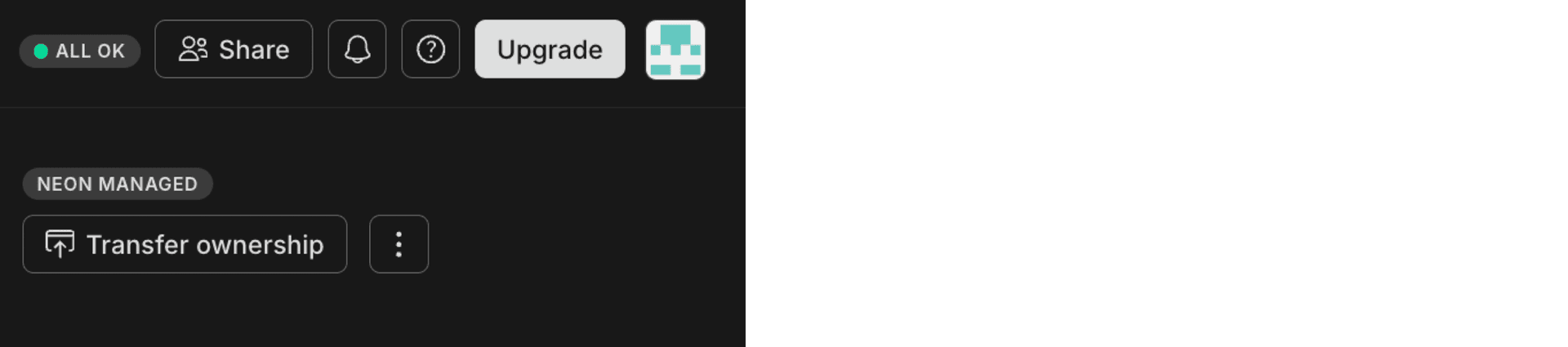 The Transfer ownership button appears when your integration is Neon managed